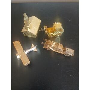 Lot of 4 Christmas Ornaments Cut-away Die Cut 3D Ornaments Gold Brass